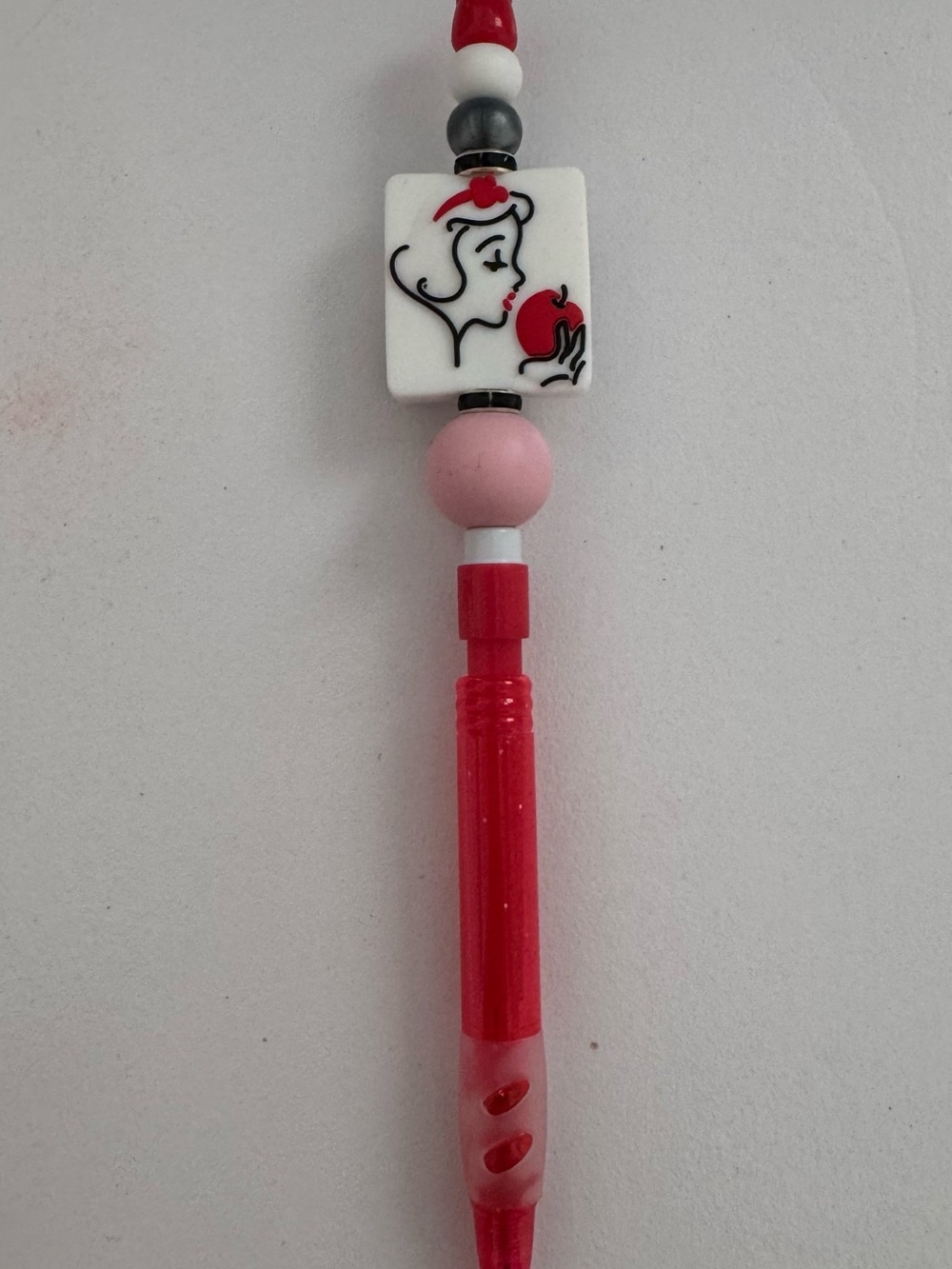 Kids Red & Pink Beaded Charm Pen with Princess Apple Motif